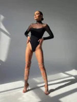 Sexy Mesh Bodysuits Long Sleeve